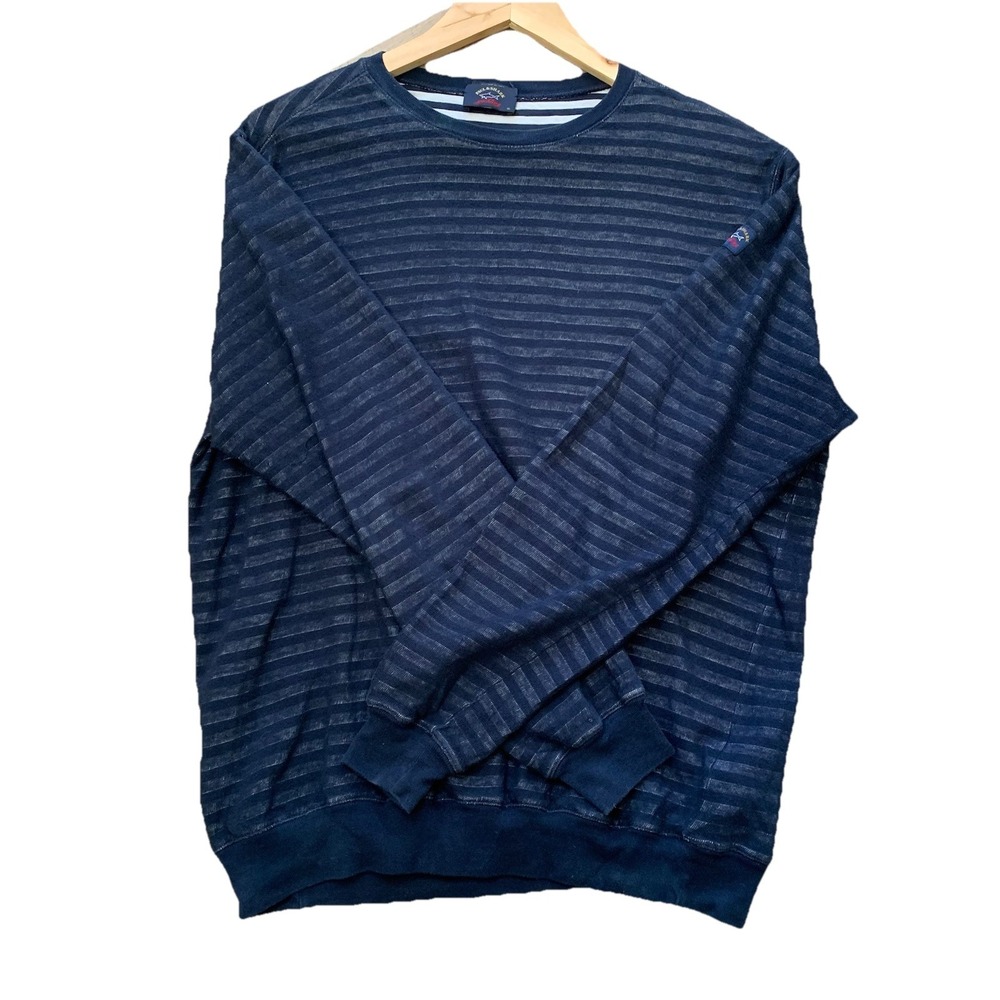 Paul & Shark Mens Navy Blue Stripped 100%Cotton Pullover Jumper Sweater Size XL